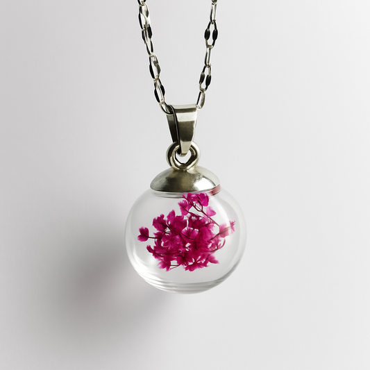 Ciondolo Sfera fiorita Rose - Fiori veri e Acciaio Inox