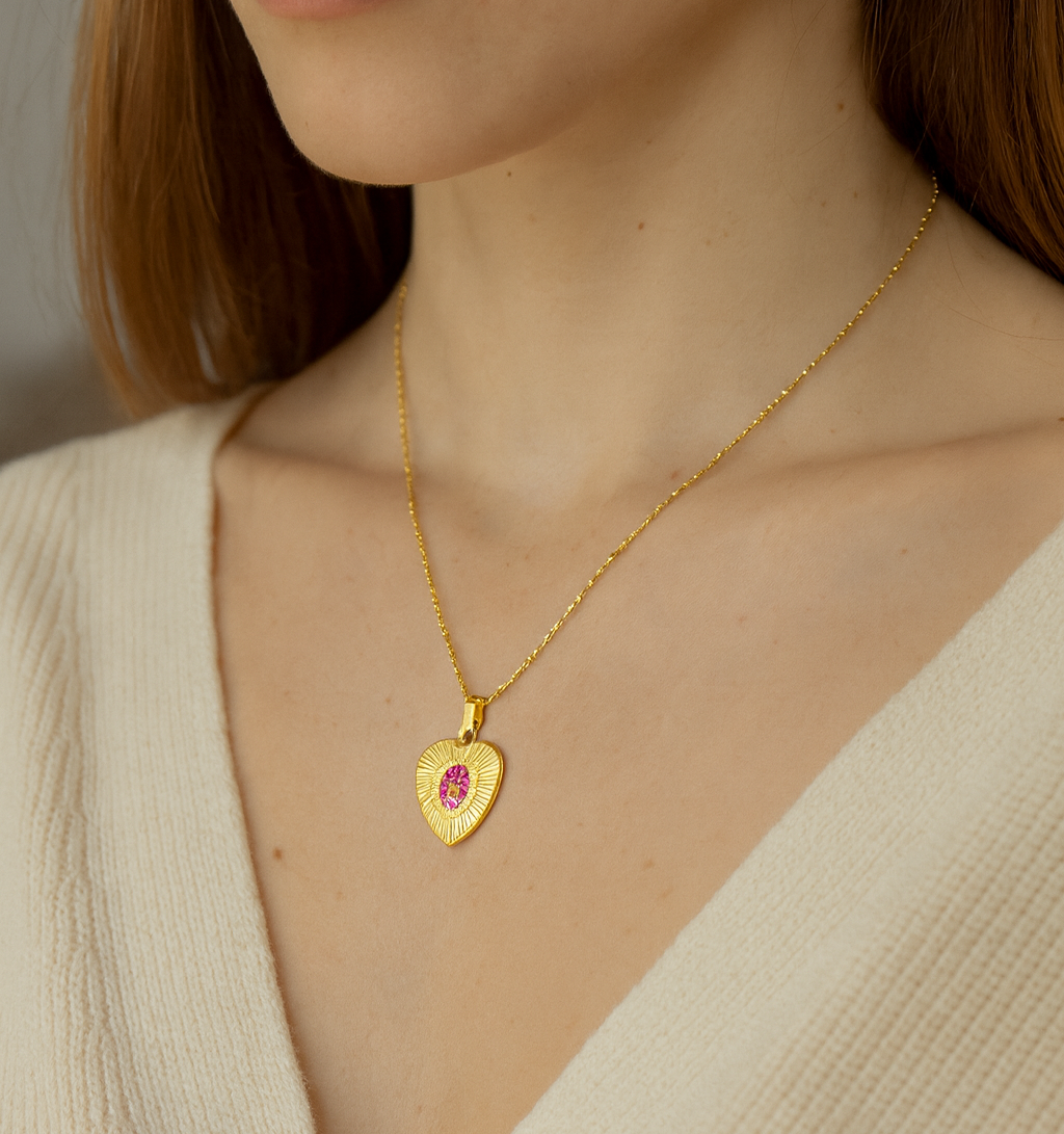Ciondolo Gold Cuore - Resina, Fiori veri e Acciaio Inox