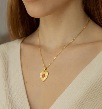 Ciondolo Gold Cuore - Resina, Fiori veri e Acciaio Inox