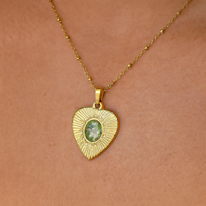Ciondolo Gold Cuore - Resina, Fiori veri e Acciaio Inox
