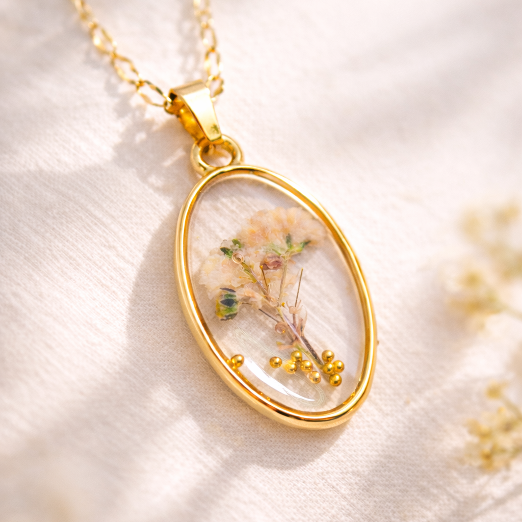 Ciondolo Elsa - Fiori veri, Resina e Acciaio Inox