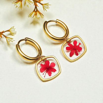 Orecchini Mignon Red - Resina, Fiori veri e Acciaio Inox