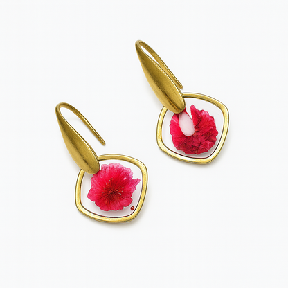 Orecchini Mignon Red - Resina, Fiori veri e Acciaio Inox