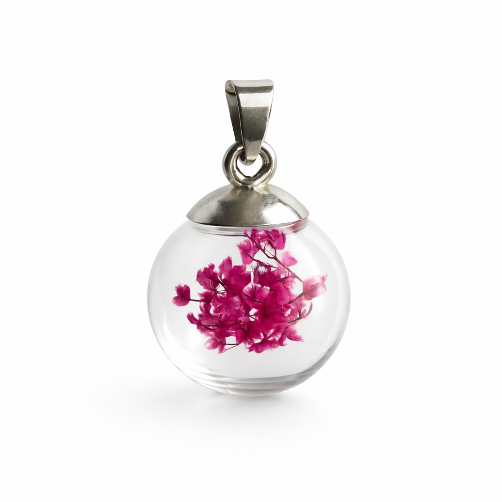 Ciondolo Sfera fiorita Rose - Fiori veri e Acciaio Inox