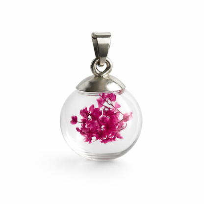 Ciondolo Sfera fiorita Rose - Fiori veri e Acciaio Inox