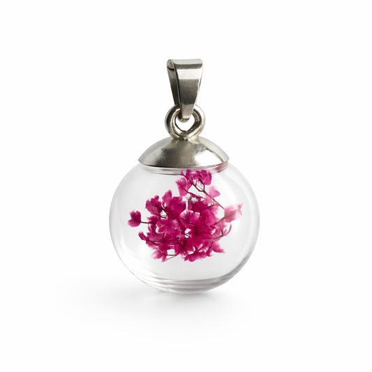 Ciondolo Sfera fiorita Rose - Fiori veri e Acciaio Inox