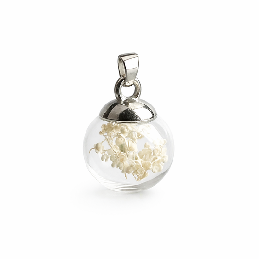 Ciondolo Sfera fiorita White - Fiori veri e Acciaio Inox