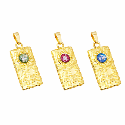 Ciondolo Gold Rettangolo - Resina, Fiori veri e Acciaio Inox