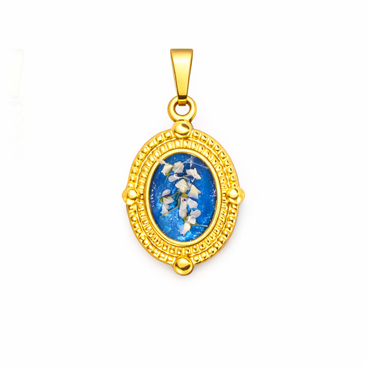 Ciondolo Gold Ovale  - Resina, Fiori veri e Acciaio Inox