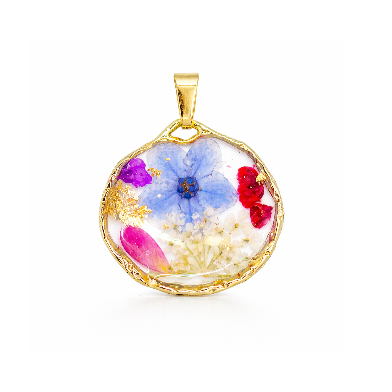 Ciondolo Giardino Fiorito - Fiori veri, Resina e Acciaio Inox