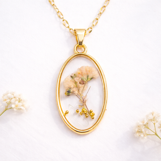 Ciondolo Elsa - Fiori veri, Resina e Acciaio Inox