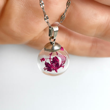 Ciondolo Sfera fiorita Rose - Fiori veri e Acciaio Inox