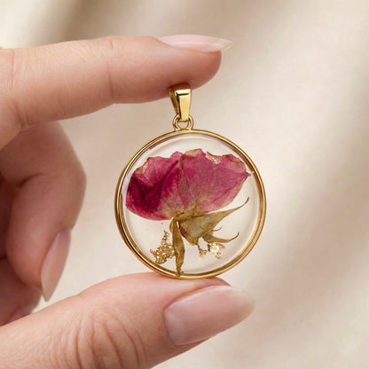 Ciondolo Rose - Fiori veri, Resina e Acciaio Inox
