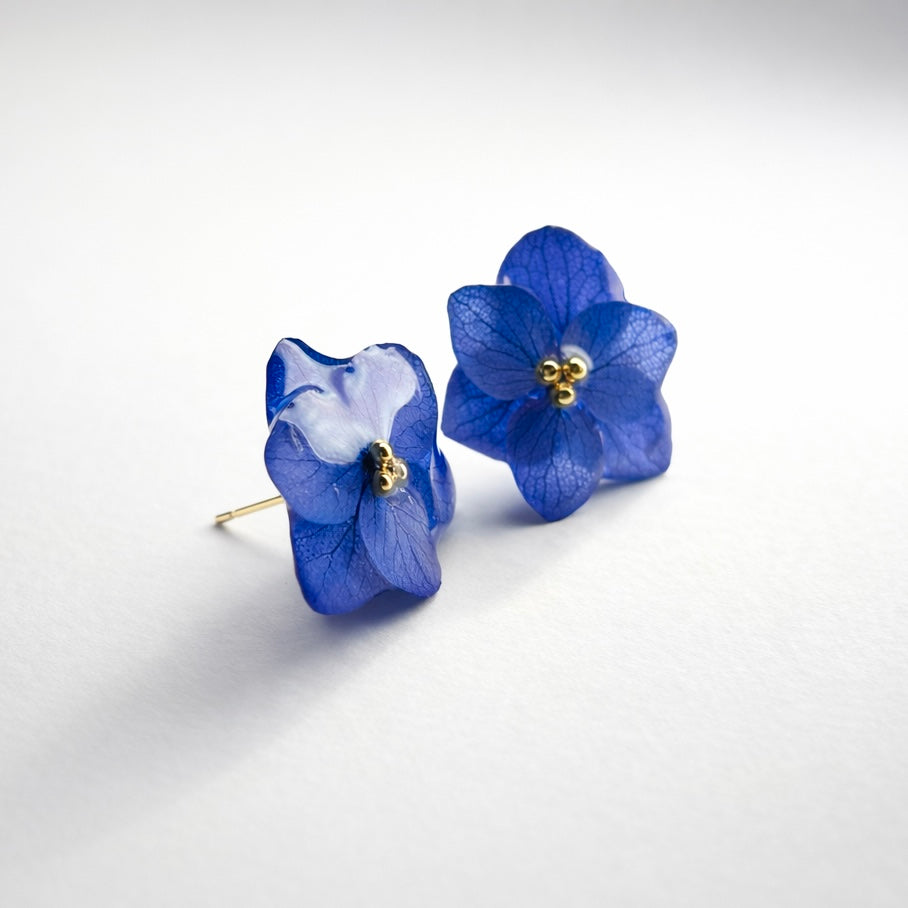 Orecchini Ortensia Blu - Fiori veri, Resina e Acciaio Inox
