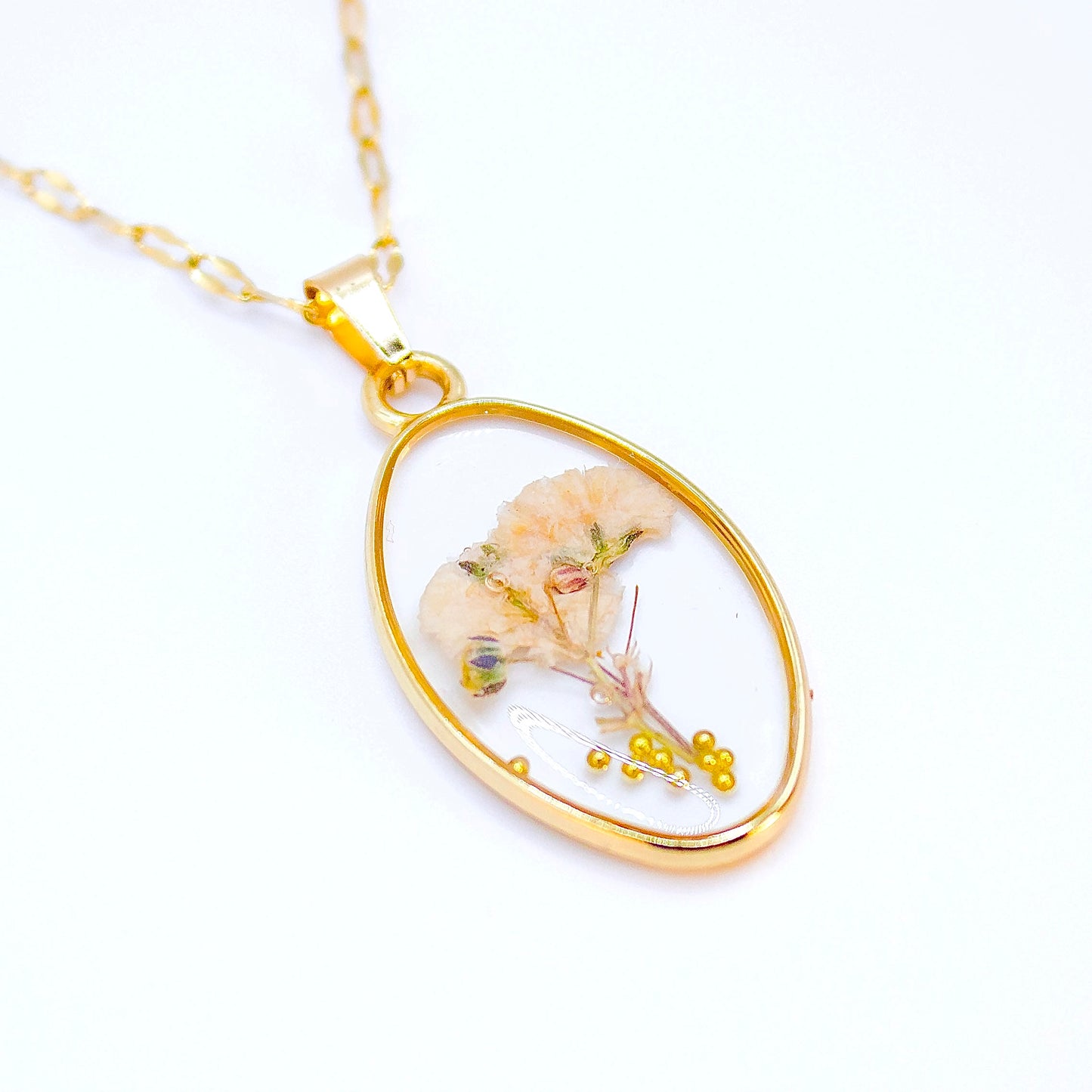 Ciondolo Elsa - Fiori veri, Resina e Acciaio Inox