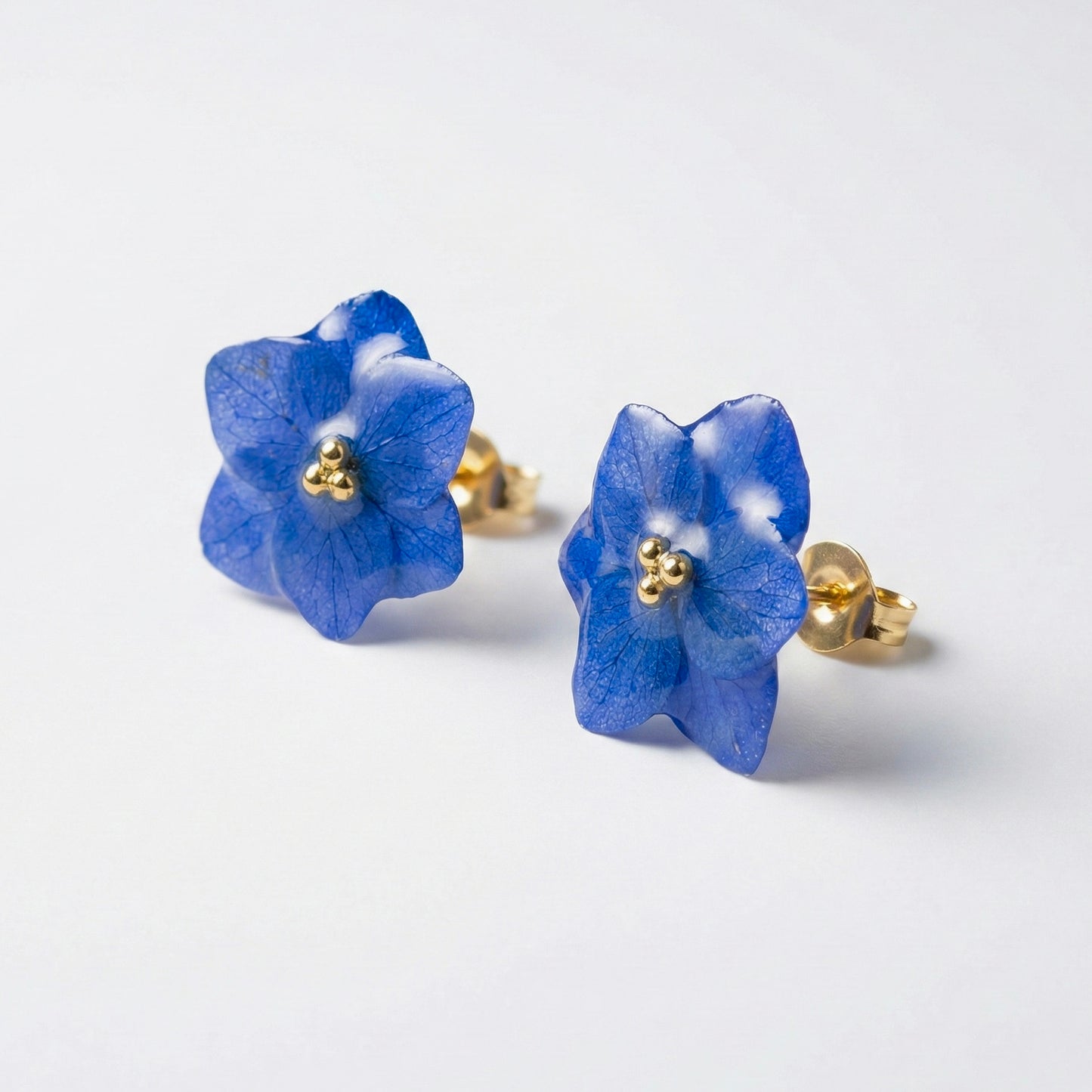 Orecchini Ortensia Blu - Fiori veri, Resina e Acciaio Inox