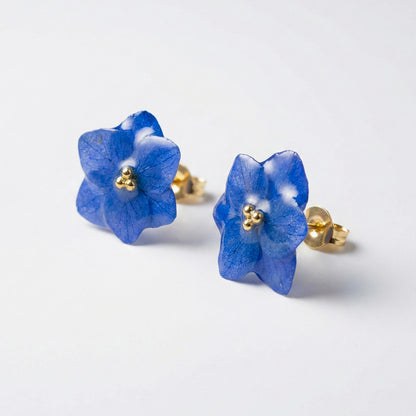 Orecchini Ortensia Blu - Fiori veri, Resina e Acciaio Inox