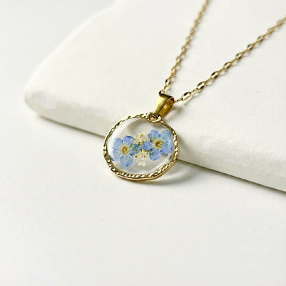 Ciondolo Azur - Fiori veri, Resina e Acciaio Inox