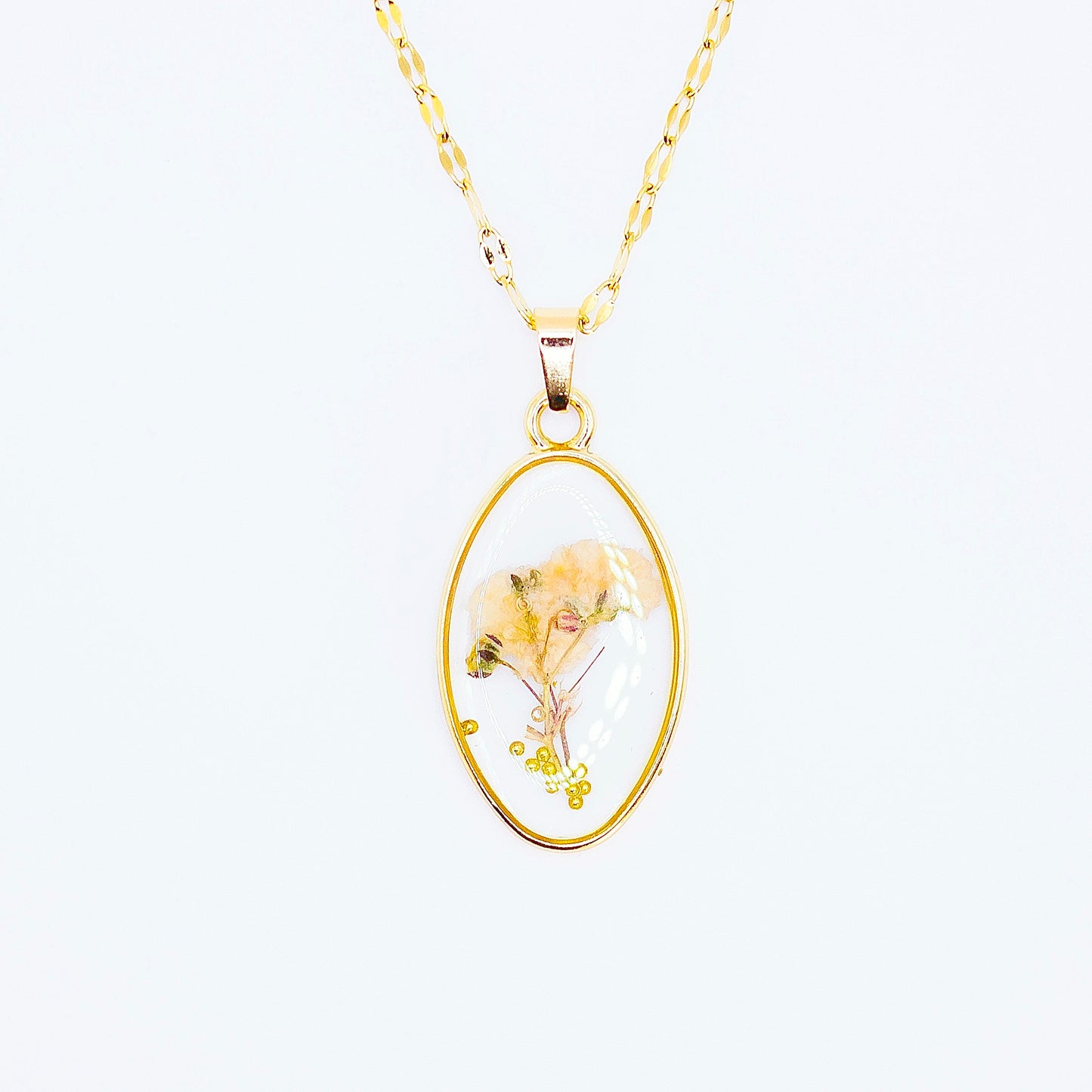 Ciondolo Elsa - Fiori veri, Resina e Acciaio Inox