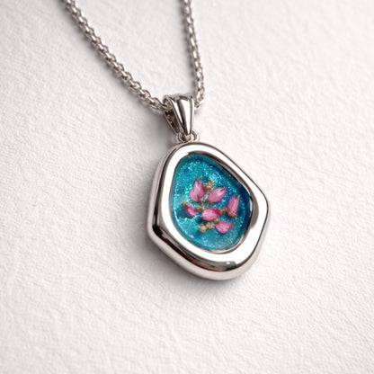 Ciondolo Fiori d’Acqua - Fiori veri, Resina e Acciaio Inox