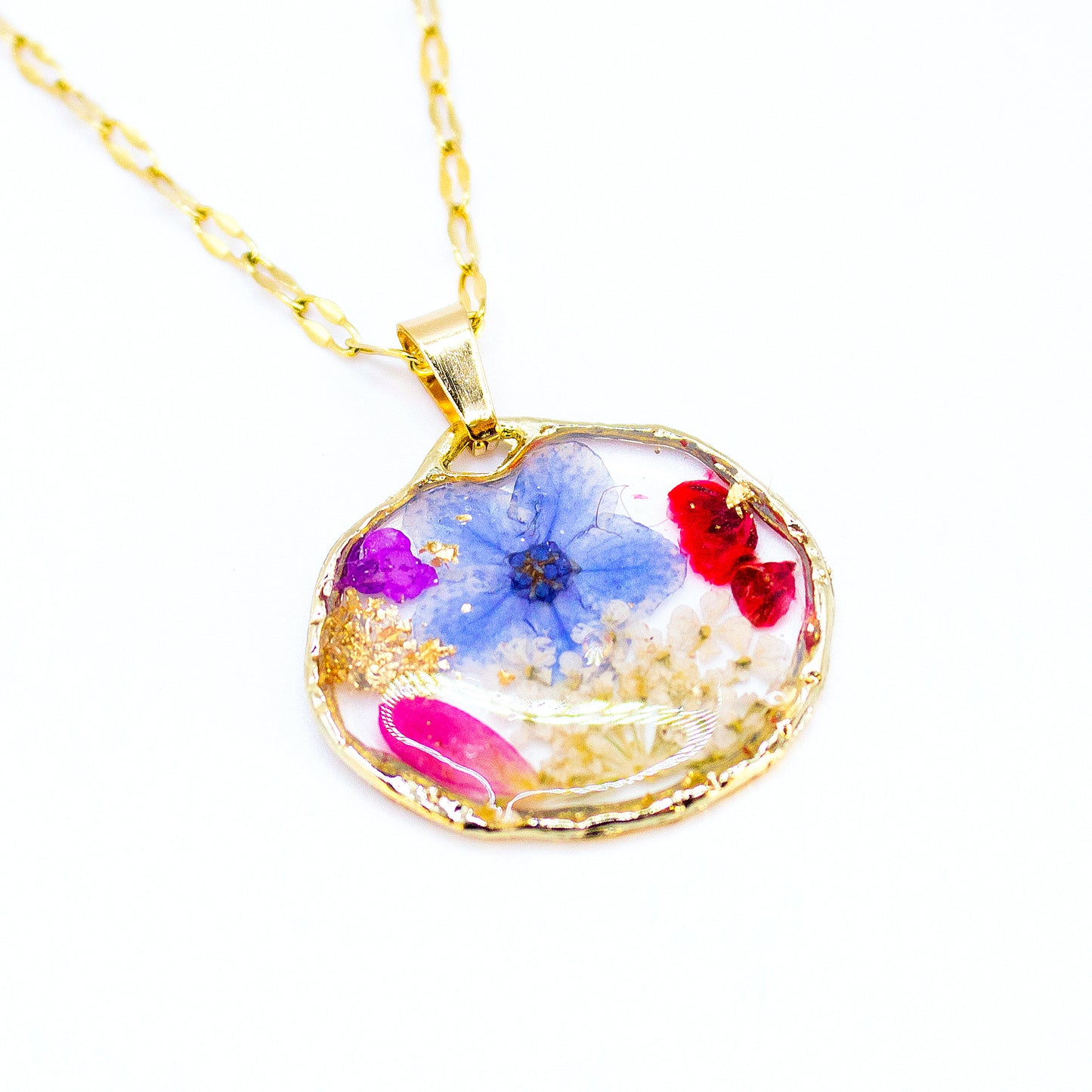 Ciondolo Giardino Fiorito - Fiori veri, Resina e Acciaio Inox