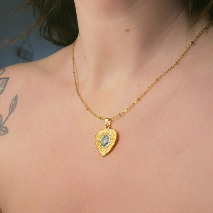 Ciondolo Gold Cuore - Resina, Fiori veri e Acciaio Inox