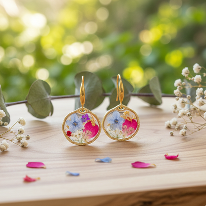 Orecchini Giardino Fiorito - Fiori veri, Resina e Acciaio Inox