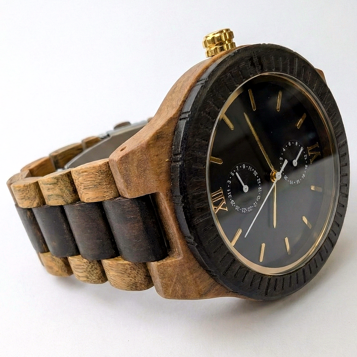 Orologio legno di Sandalo Verde e Noce 44mm