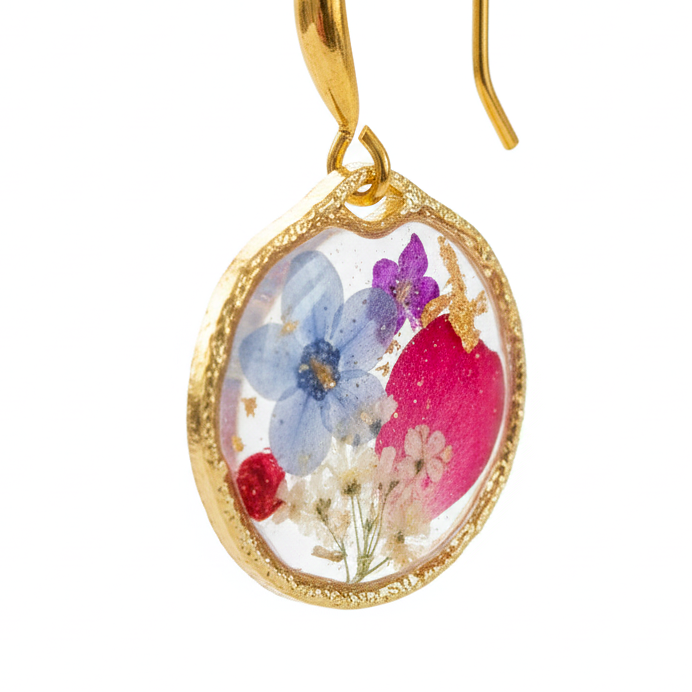 Orecchini Giardino Fiorito - Fiori veri, Resina e Acciaio Inox