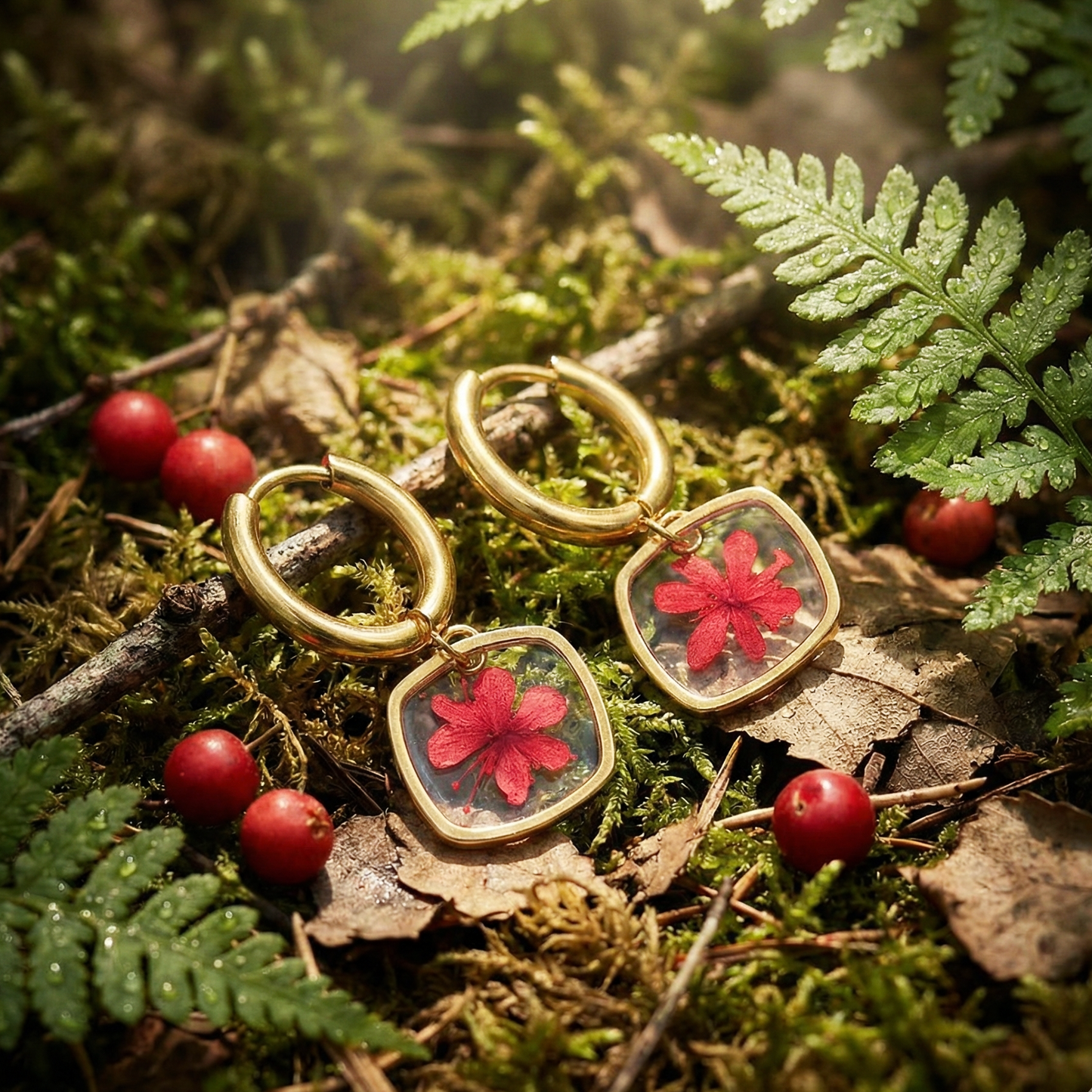Orecchini Mignon Red - Resina, Fiori veri e Acciaio Inox
