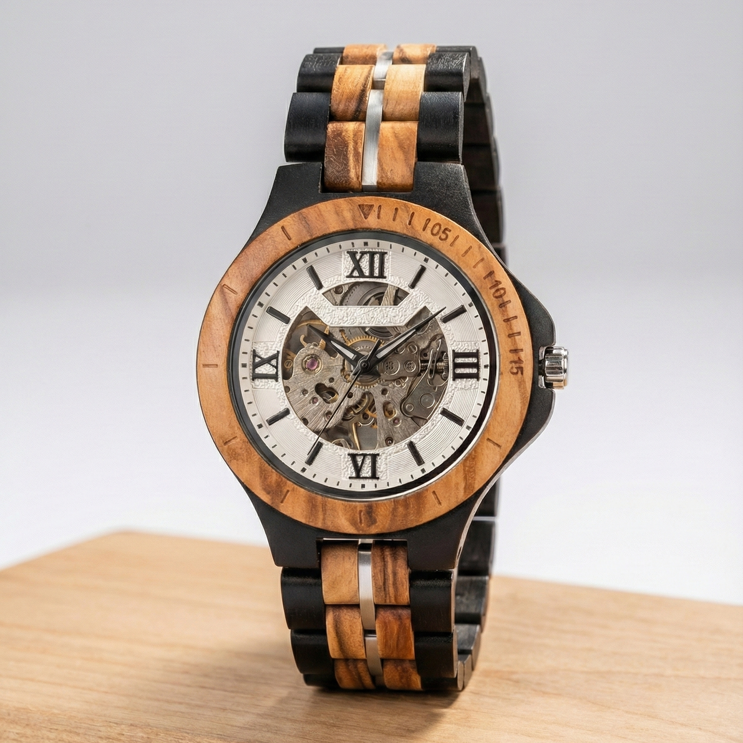 Orologio legno di Zebrano ed Ebano 43mm