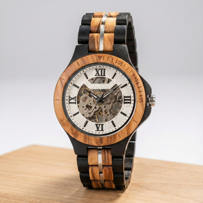 Orologio legno di Zebrano ed Ebano 43mm