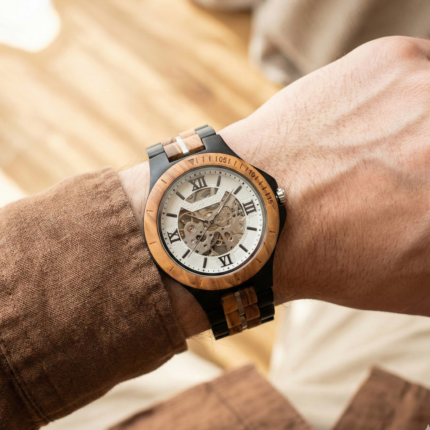 Orologio legno di Zebrano ed Ebano 43mm