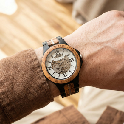 Orologio legno di Zebrano ed Ebano 43mm