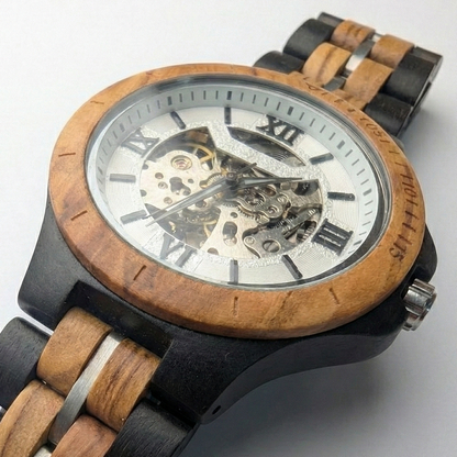 Orologio legno di Zebrano ed Ebano 43mm
