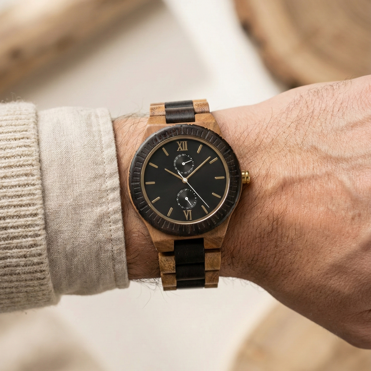Orologio legno di Sandalo Verde e Noce 44mm
