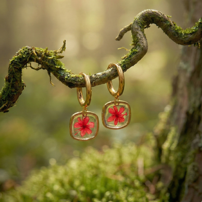 Orecchini Mignon Red - Resina, Fiori veri e Acciaio Inox