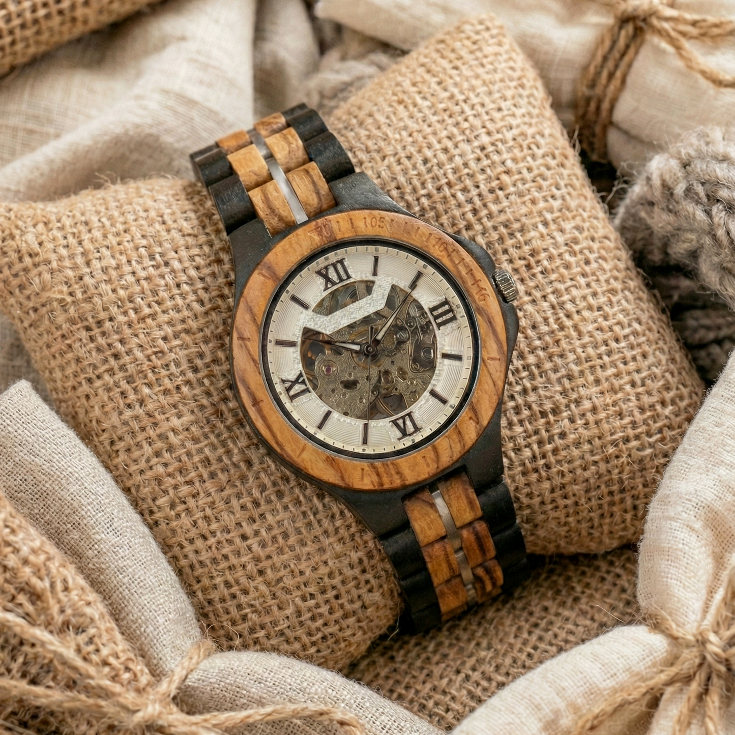 Orologio legno di Zebrano ed Ebano 43mm