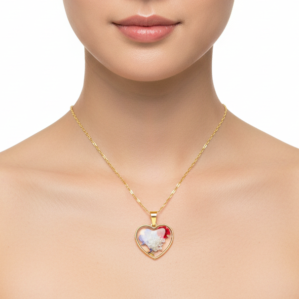 Ciondolo Cuore Blu - Fiori veri, Resina e Acciaio Inox