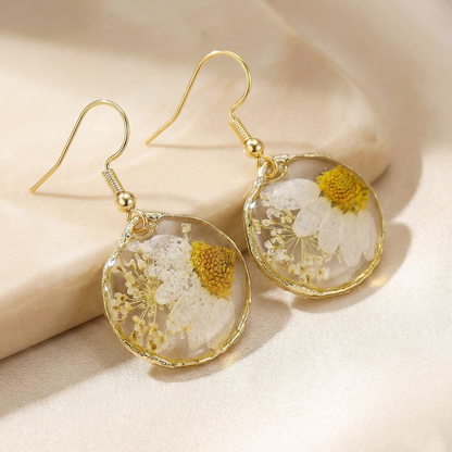 Orecchini Daisy - Fiori veri, Resina e Acciaio Inox