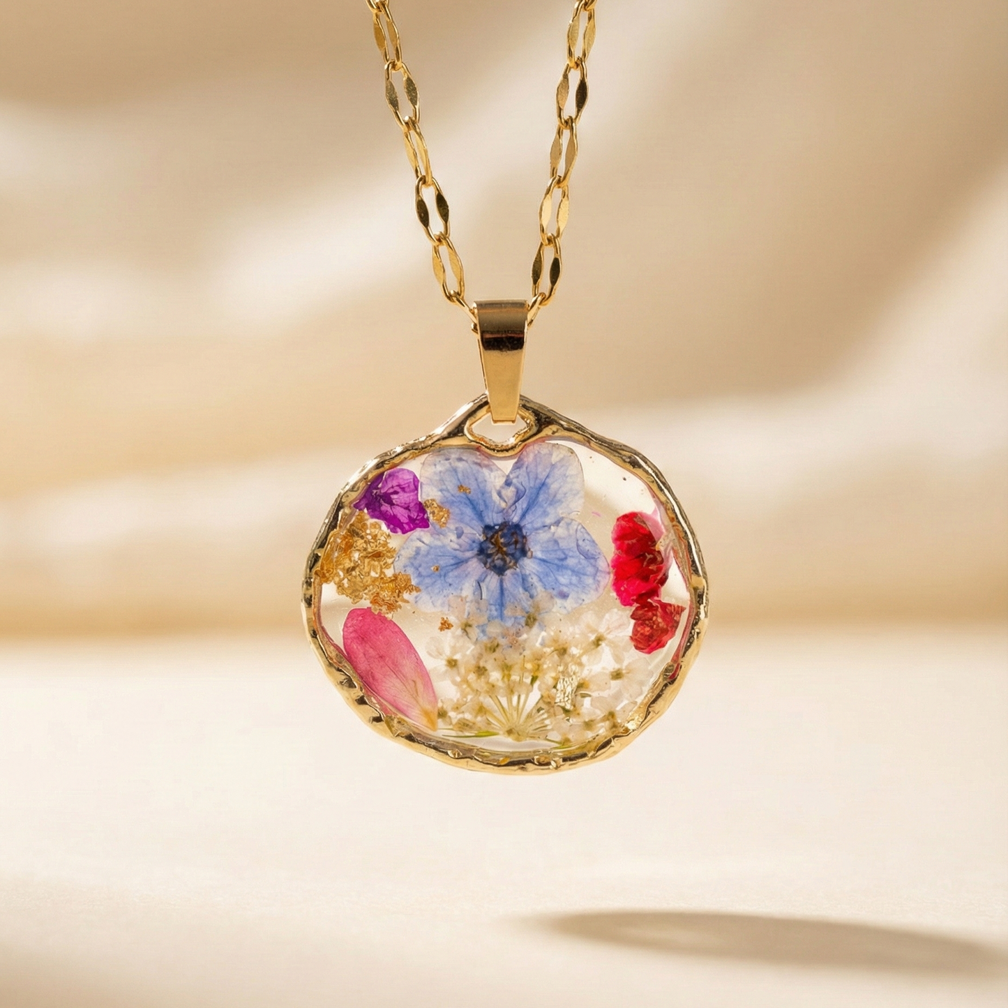 Ciondolo Giardino Fiorito - Fiori veri, Resina e Acciaio Inox