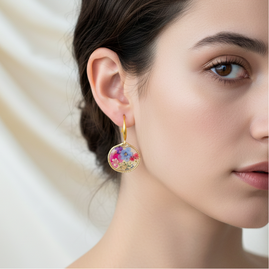 Orecchini Giardino Fiorito - Fiori veri, Resina e Acciaio Inox