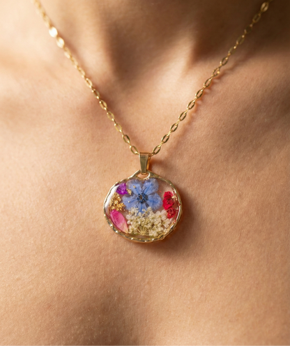 Ciondolo Giardino Fiorito - Fiori veri, Resina e Acciaio Inox