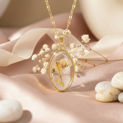 Ciondolo Elsa - Fiori veri, Resina e Acciaio Inox