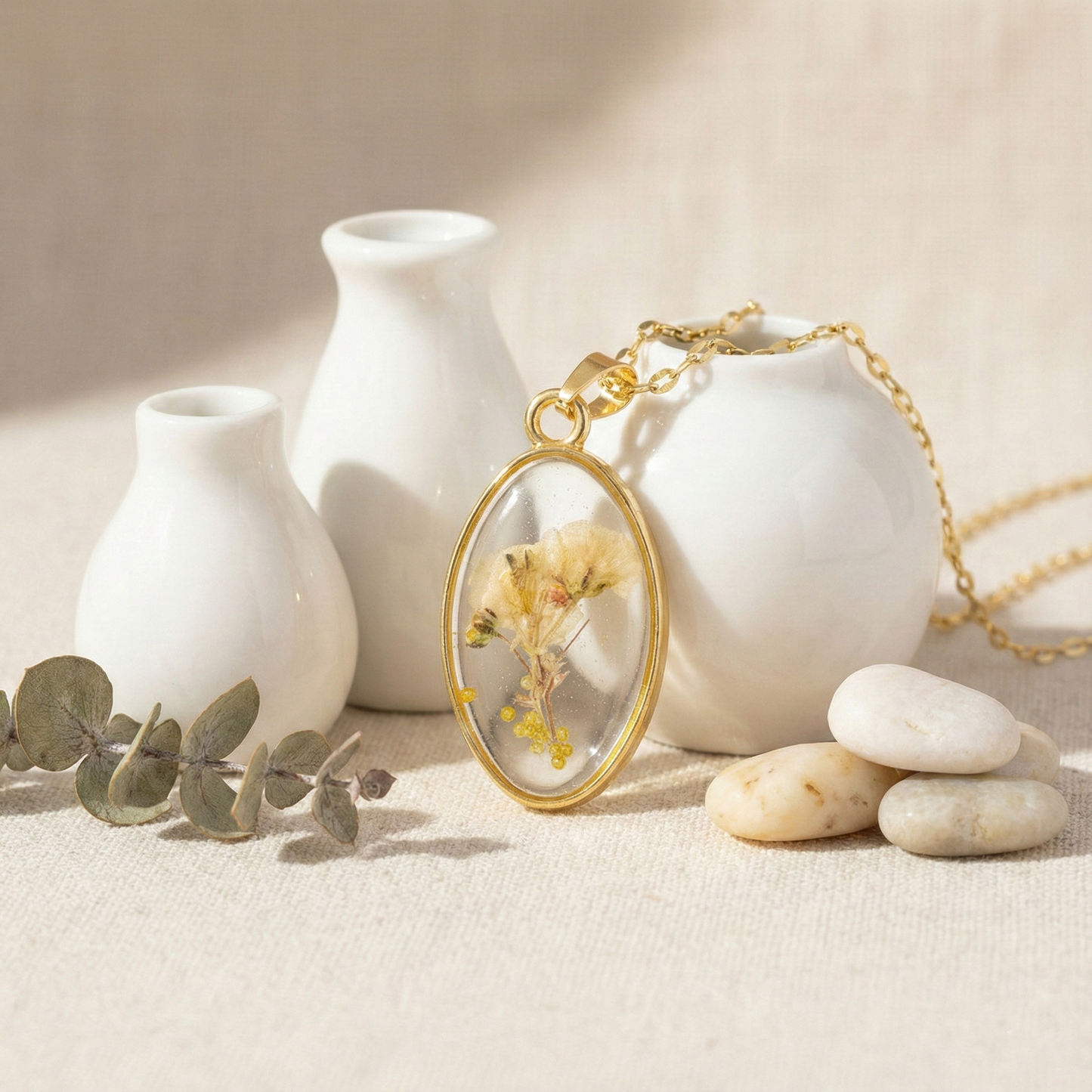 Ciondolo Elsa - Fiori veri, Resina e Acciaio Inox