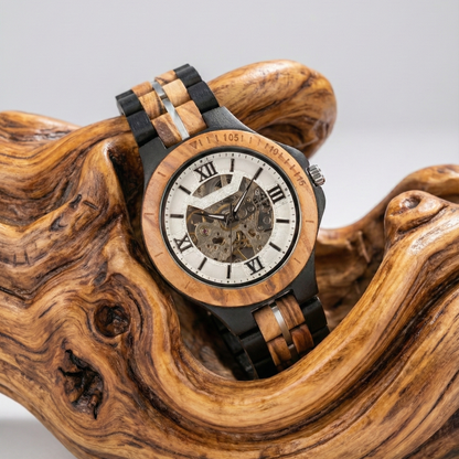 Orologio legno di Zebrano ed Ebano 43mm