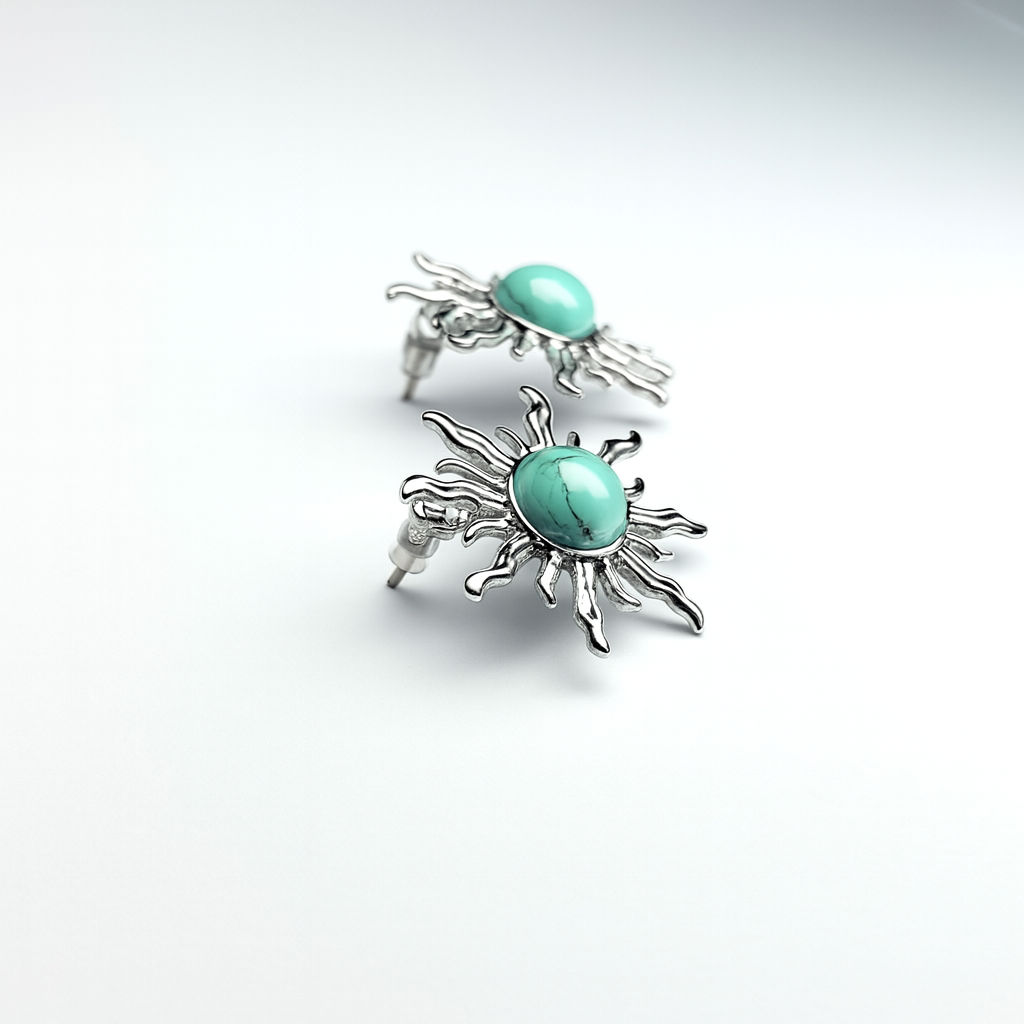 Orecchini Sole Turchese - Acciaio Inox
