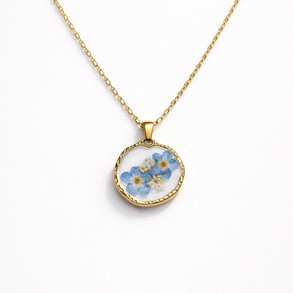 Ciondolo Azur - Fiori veri, Resina e Acciaio Inox