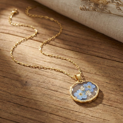 Ciondolo Azur - Fiori veri, Resina e Acciaio Inox