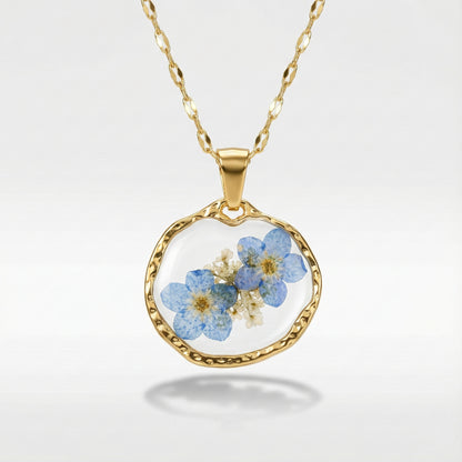 Ciondolo Azur - Fiori veri, Resina e Acciaio Inox